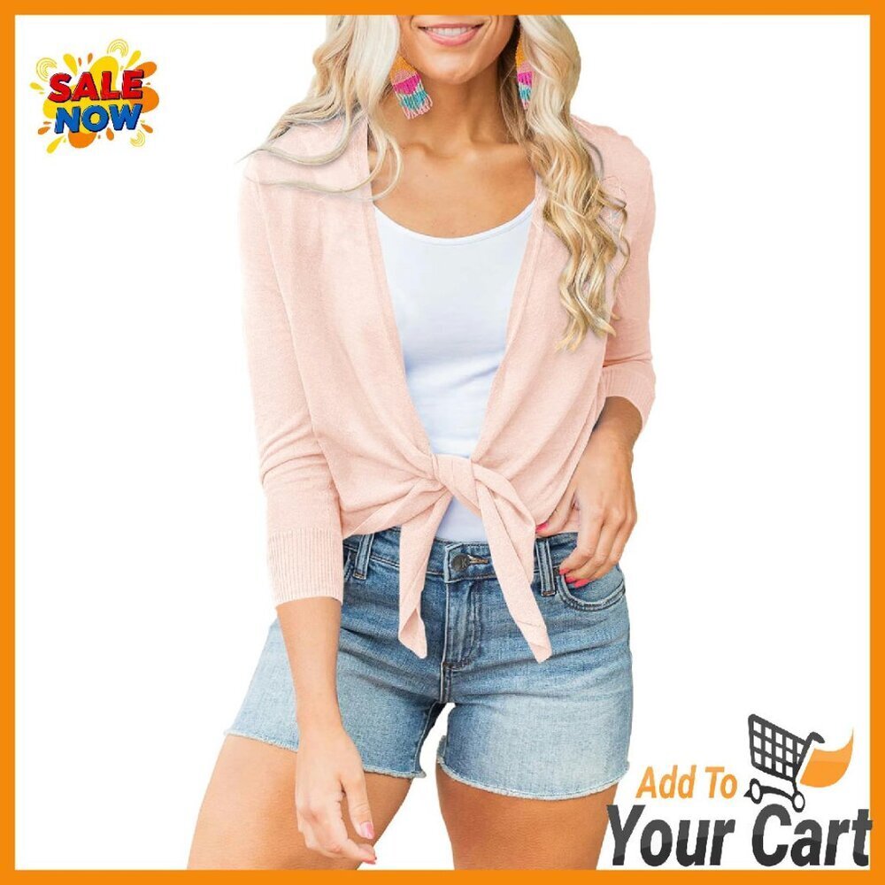 Sheer Tie Knot Bolero Cardigan Long Sleeve Lightweight Open Front Crop Top
